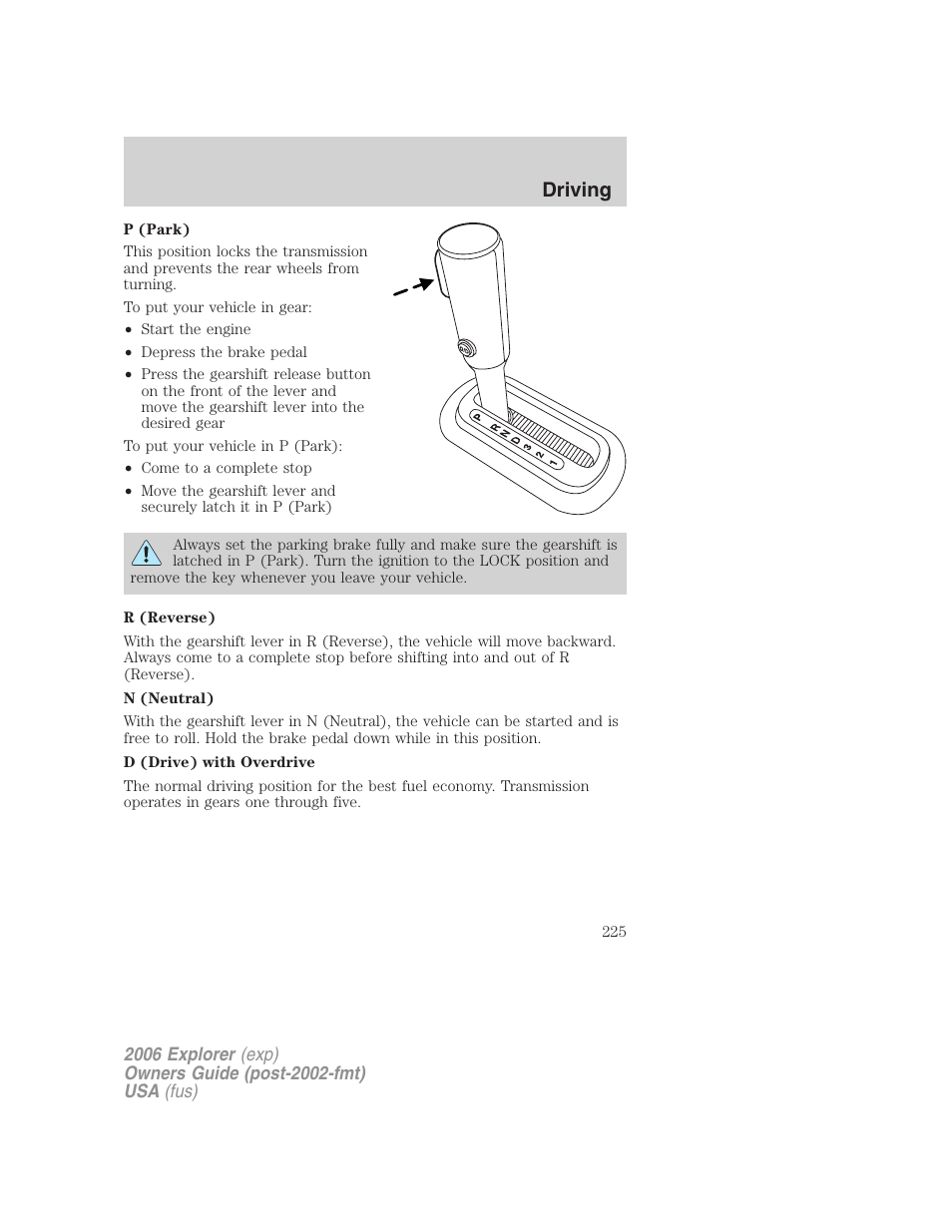 Driving | FORD 2006 Explorer v.2 User Manual | Page 225 / 336