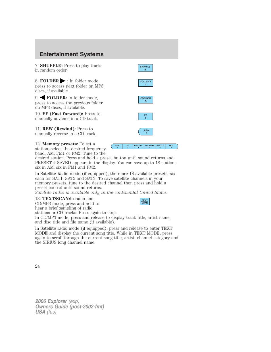 Entertainment systems | FORD 2006 Explorer v.2 User Manual | Page 24 / 336