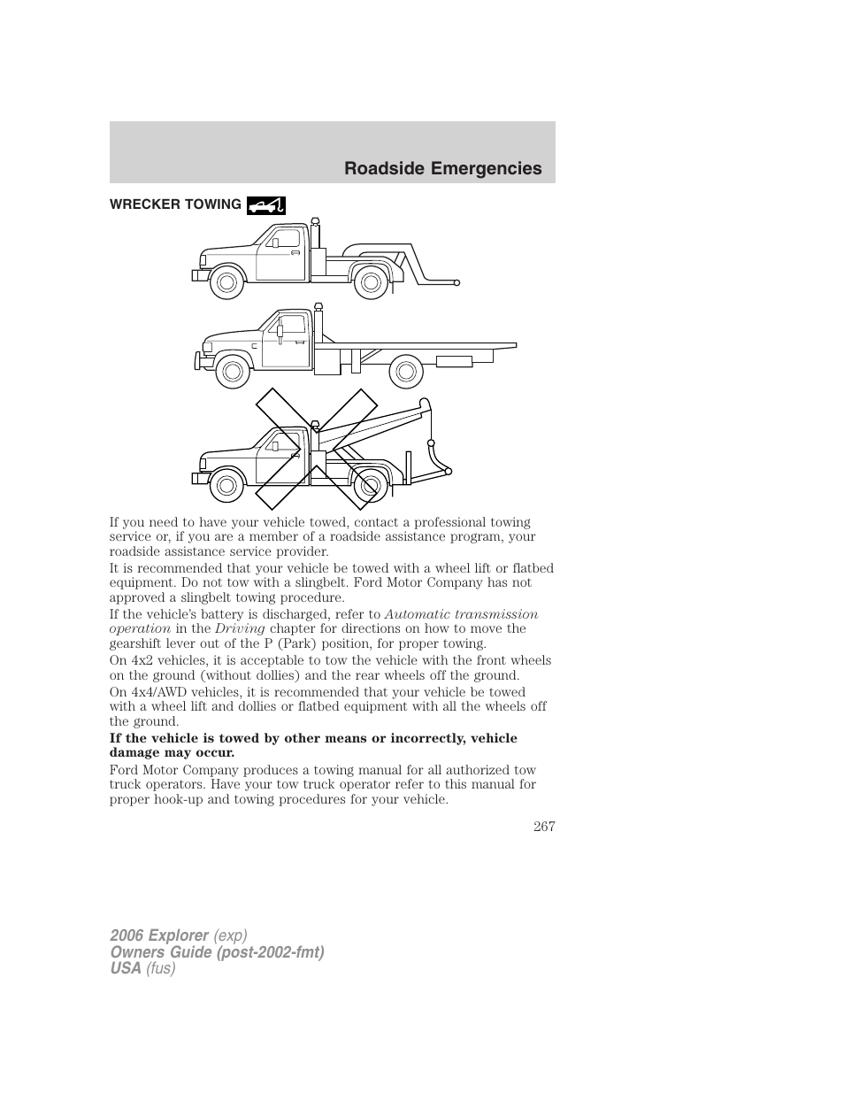 Wrecker towing | FORD 2006 Explorer v.2 User Manual | Page 267 / 336