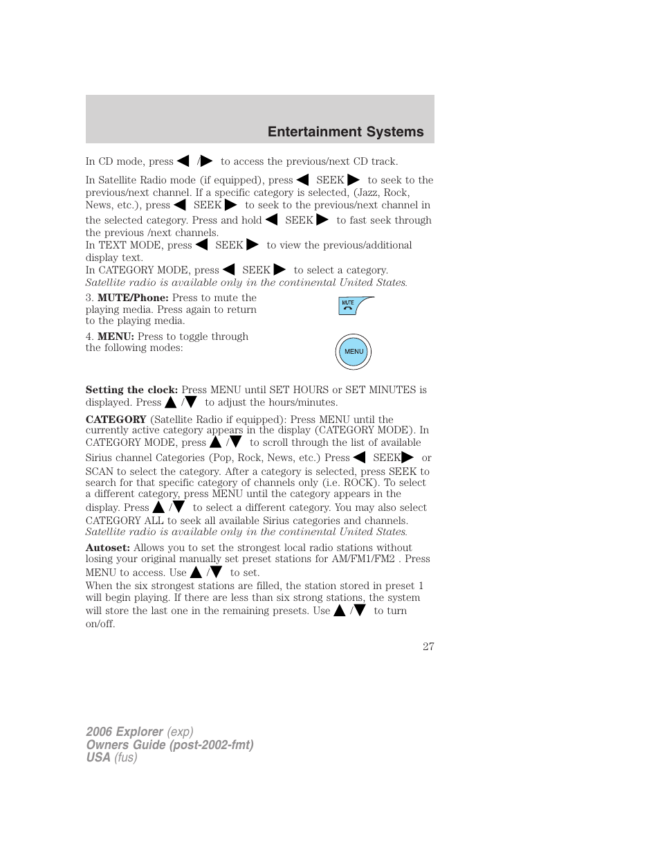 Entertainment systems | FORD 2006 Explorer v.2 User Manual | Page 27 / 336