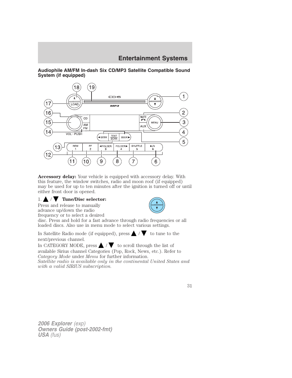 Am/fm stereo with in-dash six cd, Entertainment systems | FORD 2006 Explorer v.2 User Manual | Page 31 / 336
