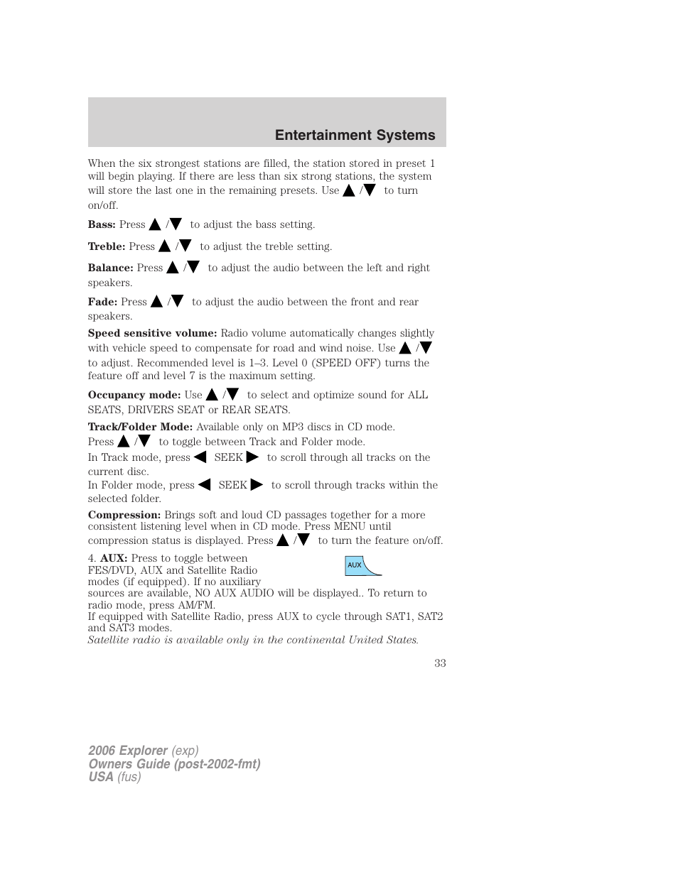 Entertainment systems | FORD 2006 Explorer v.2 User Manual | Page 33 / 336
