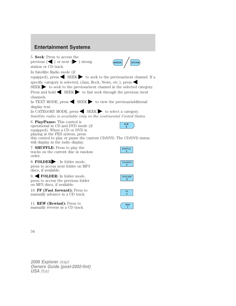 Entertainment systems | FORD 2006 Explorer v.2 User Manual | Page 34 / 336