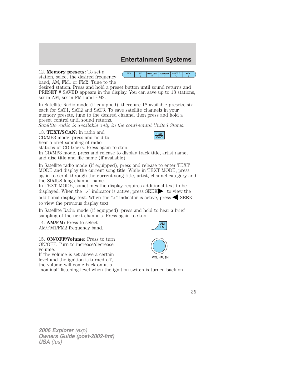 Entertainment systems | FORD 2006 Explorer v.2 User Manual | Page 35 / 336