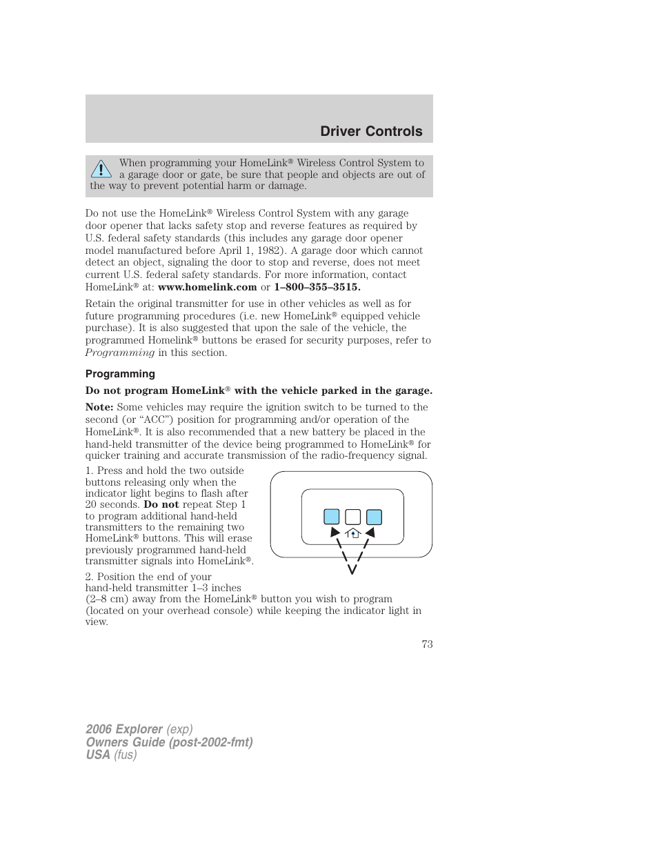 Programming, Driver controls | FORD 2006 Explorer v.2 User Manual | Page 73 / 336