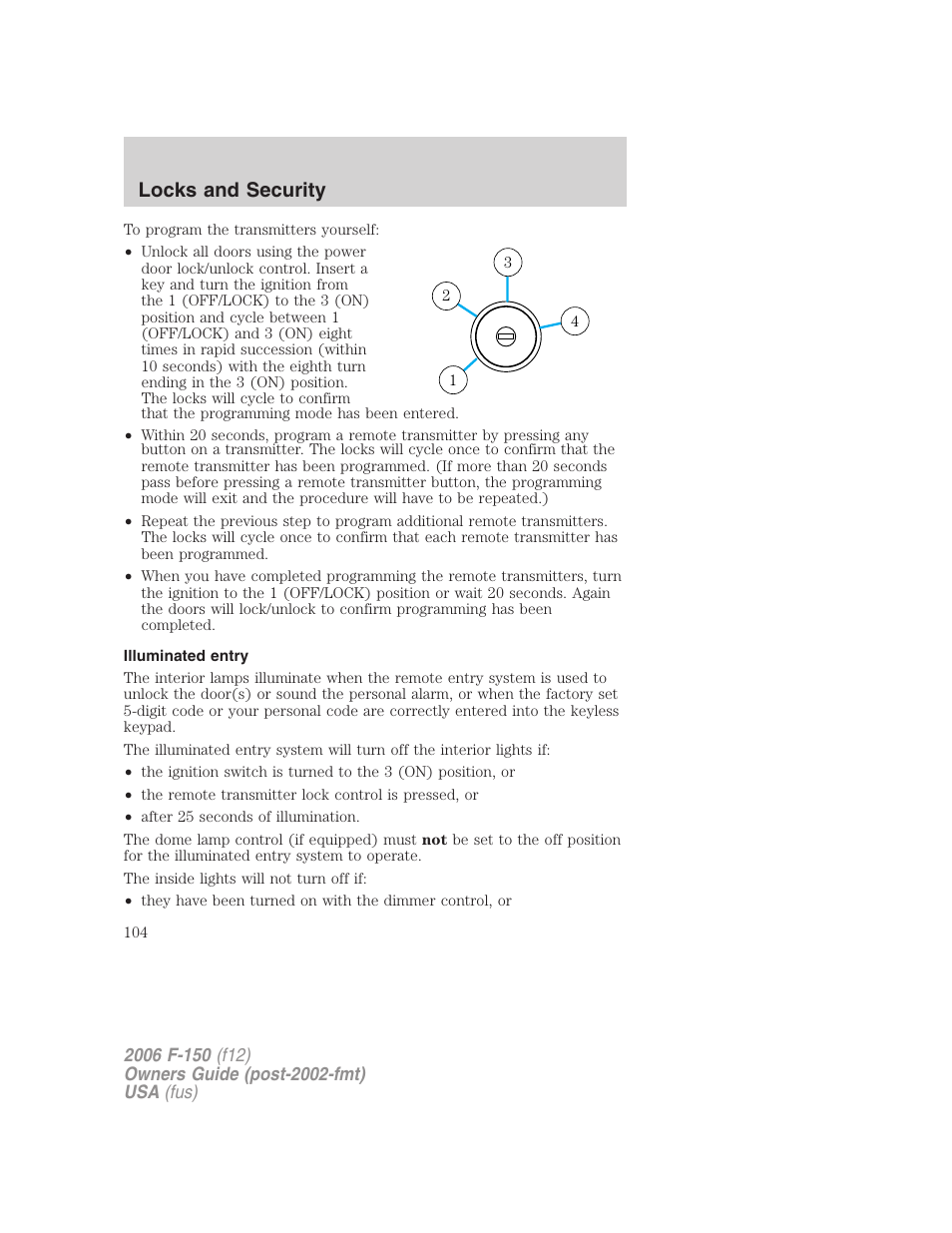 Illuminated entry, Locks and security | FORD 2006 F-150 v.2 User Manual | Page 104 / 336