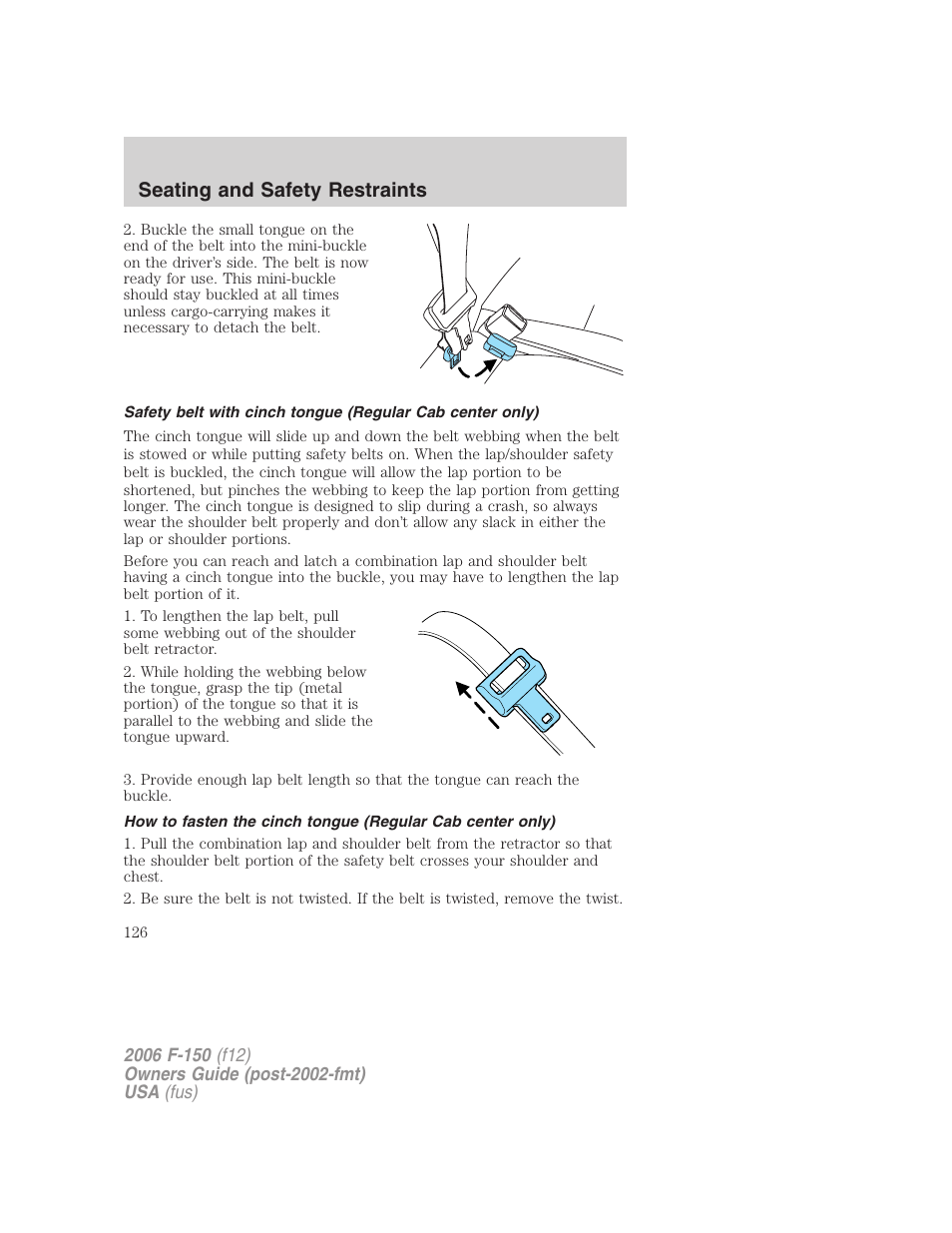 Seating and safety restraints | FORD 2006 F-150 v.2 User Manual | Page 126 / 336