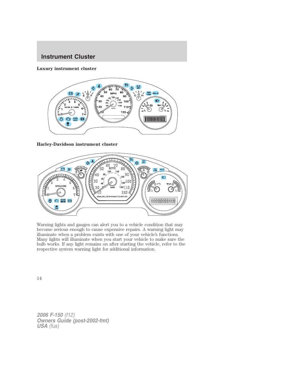 Instrument cluster | FORD 2006 F-150 v.2 User Manual | Page 14 / 336