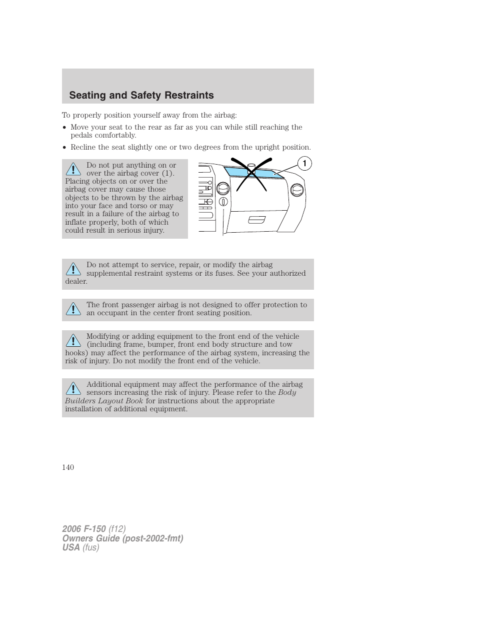 Seating and safety restraints | FORD 2006 F-150 v.2 User Manual | Page 140 / 336