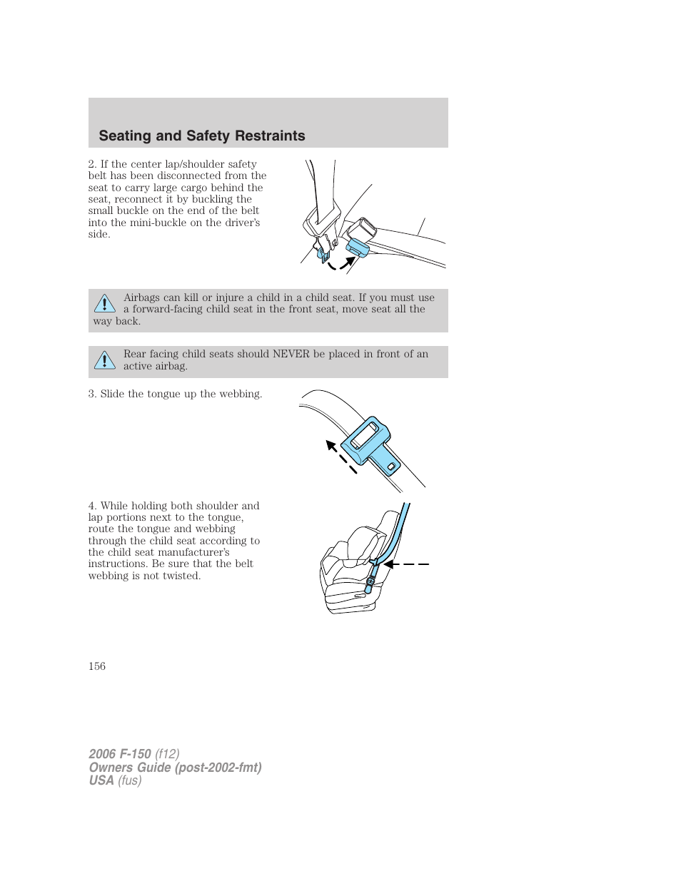 Seating and safety restraints | FORD 2006 F-150 v.2 User Manual | Page 156 / 336