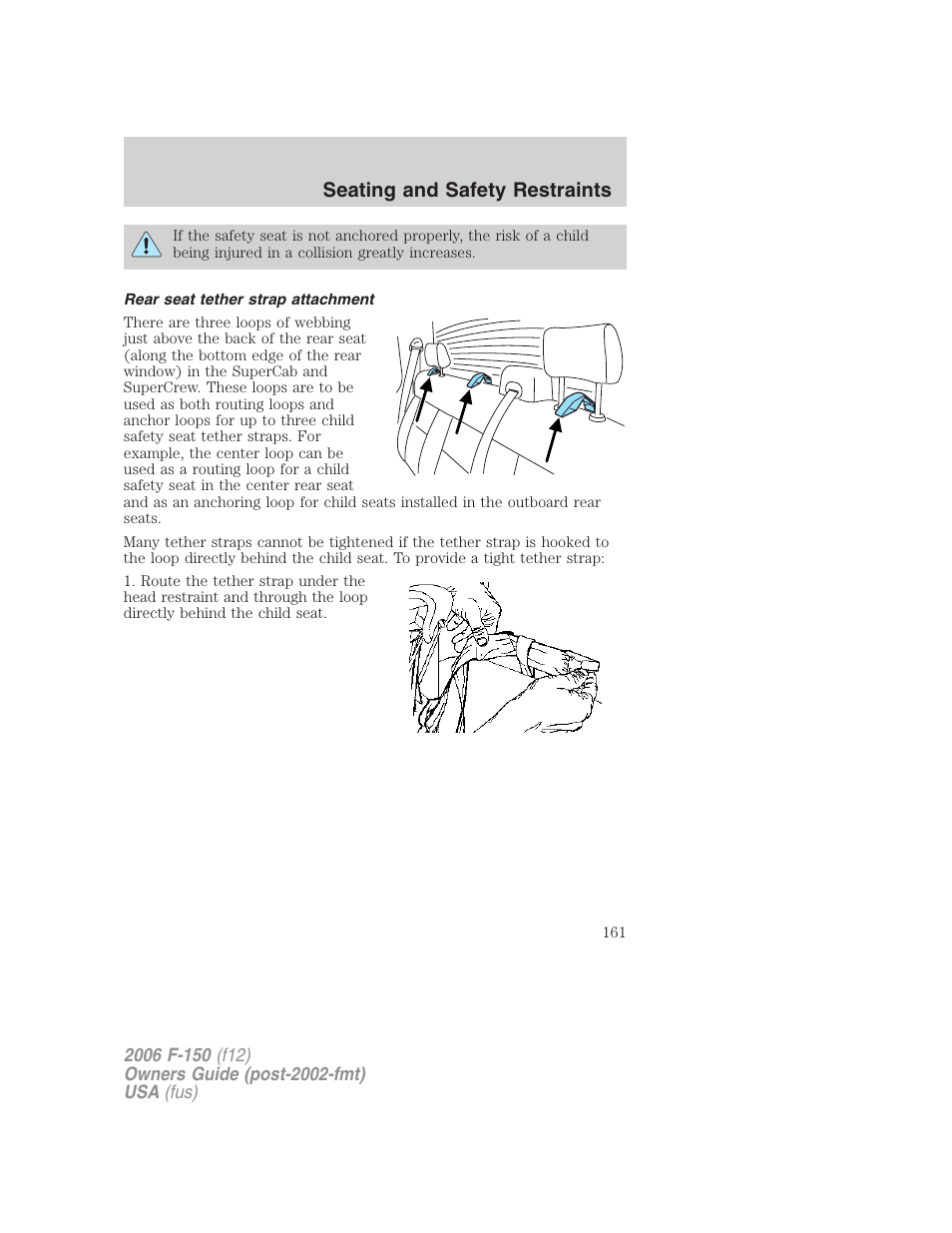 Rear seat tether strap attachment, Seating and safety restraints | FORD 2006 F-150 v.2 User Manual | Page 161 / 336