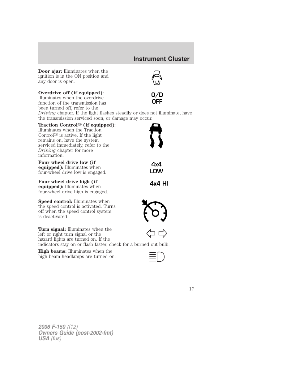 Instrument cluster | FORD 2006 F-150 v.2 User Manual | Page 17 / 336