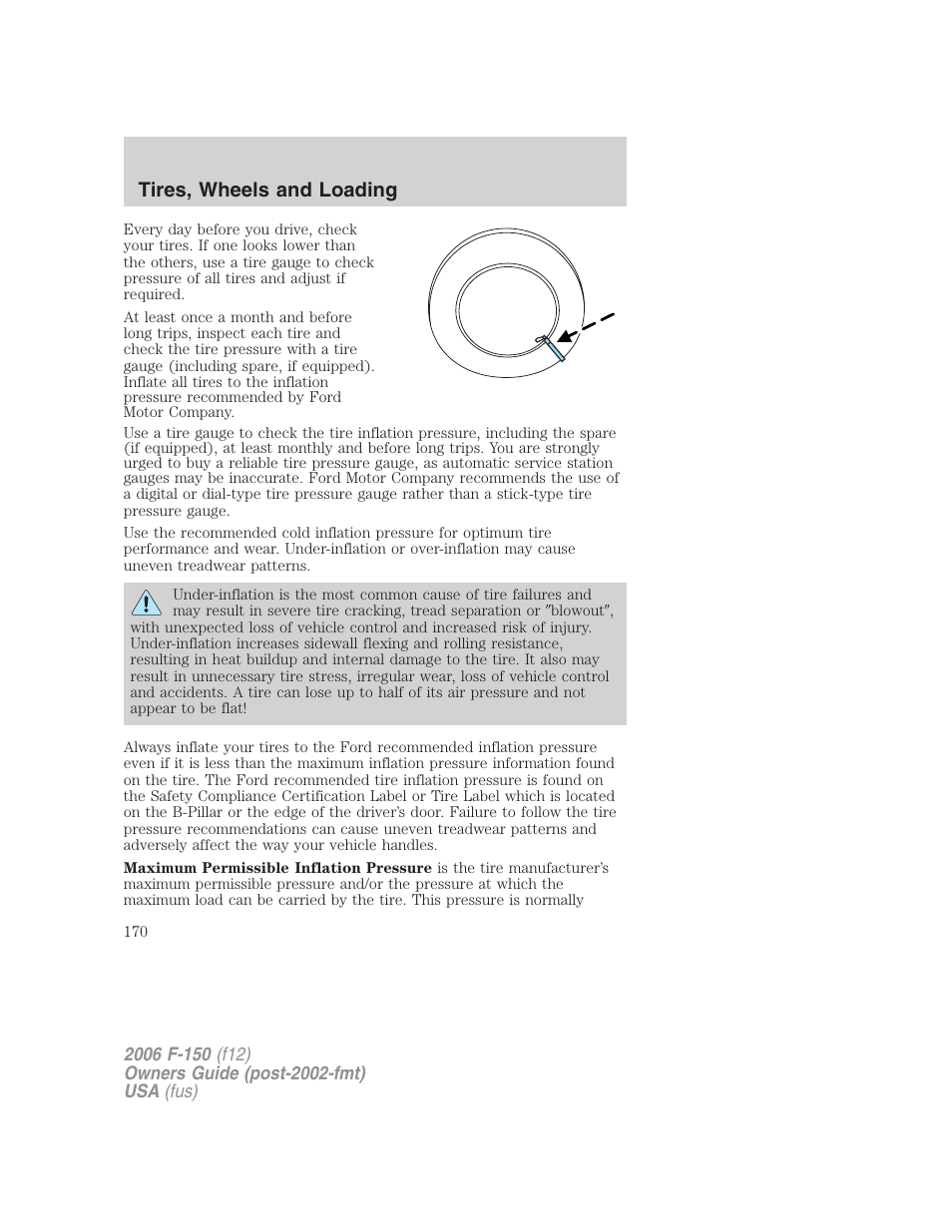 Tires, wheels and loading | FORD 2006 F-150 v.2 User Manual | Page 170 / 336