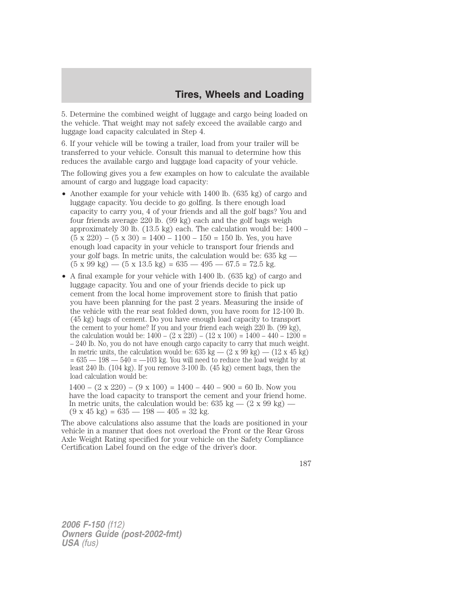 Tires, wheels and loading | FORD 2006 F-150 v.2 User Manual | Page 187 / 336