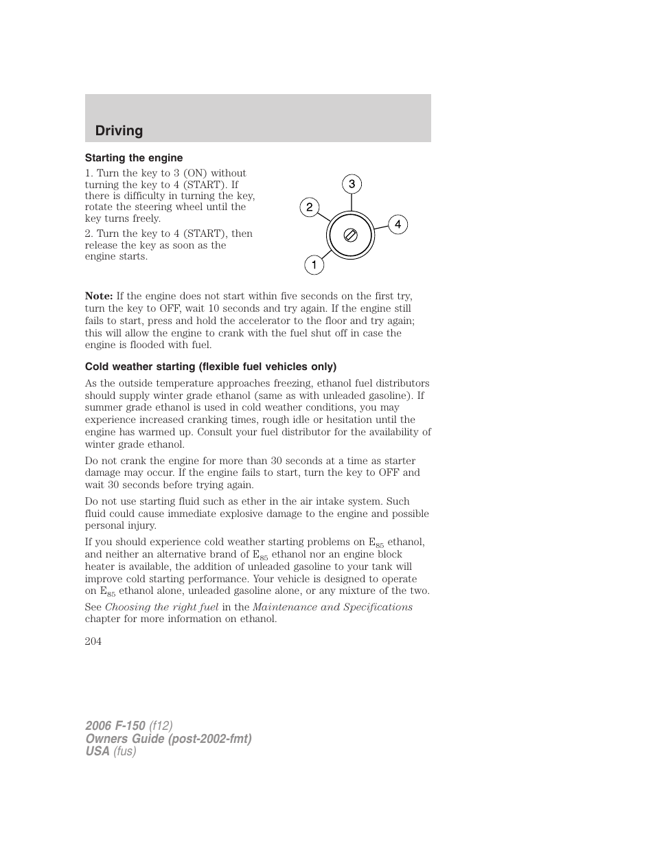 Starting the engine, Driving | FORD 2006 F-150 v.2 User Manual | Page 204 / 336
