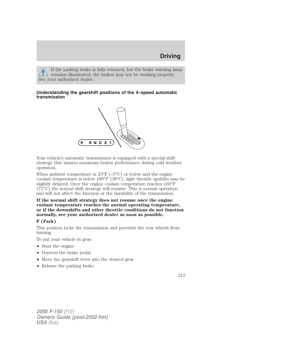 Driving | FORD 2006 F-150 v.2 User Manual | Page 213 / 336