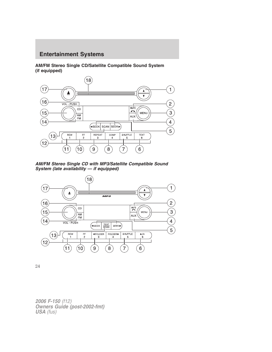 Am/fm stereo with cd | FORD 2006 F-150 v.2 User Manual | Page 24 / 336