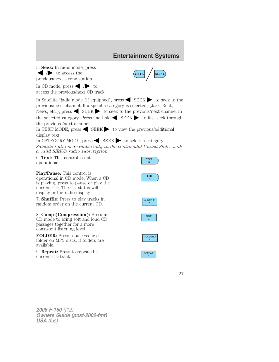 Entertainment systems | FORD 2006 F-150 v.2 User Manual | Page 27 / 336