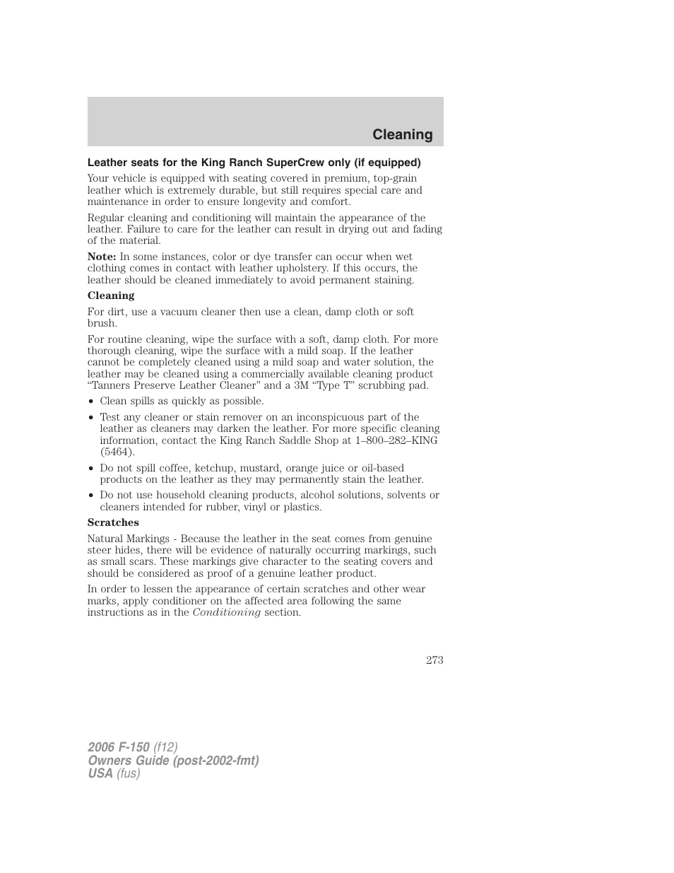 Cleaning | FORD 2006 F-150 v.2 User Manual | Page 273 / 336