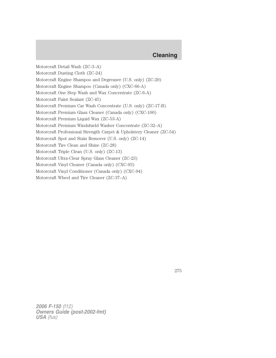 Cleaning | FORD 2006 F-150 v.2 User Manual | Page 275 / 336