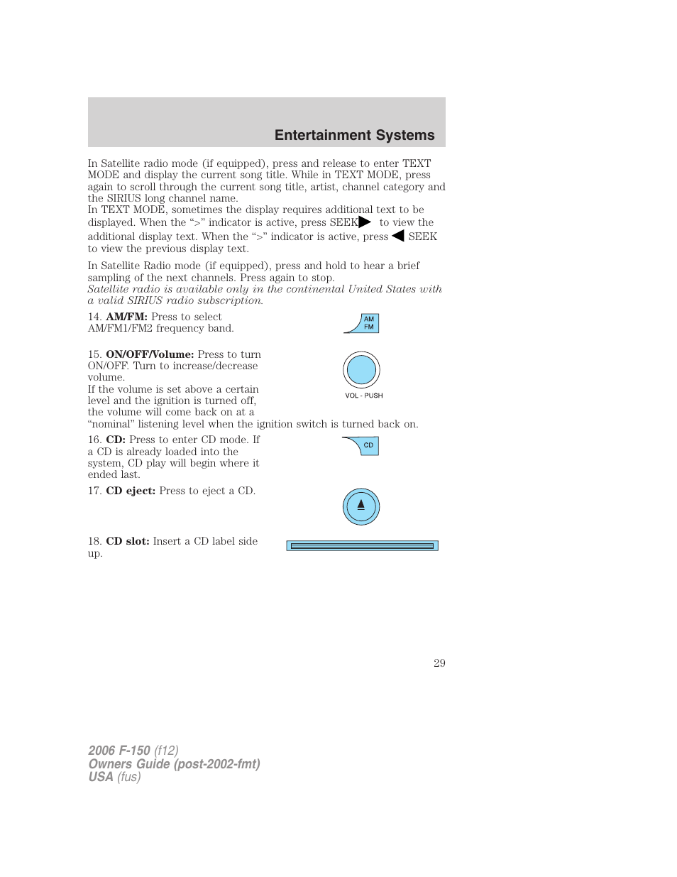 Entertainment systems | FORD 2006 F-150 v.2 User Manual | Page 29 / 336