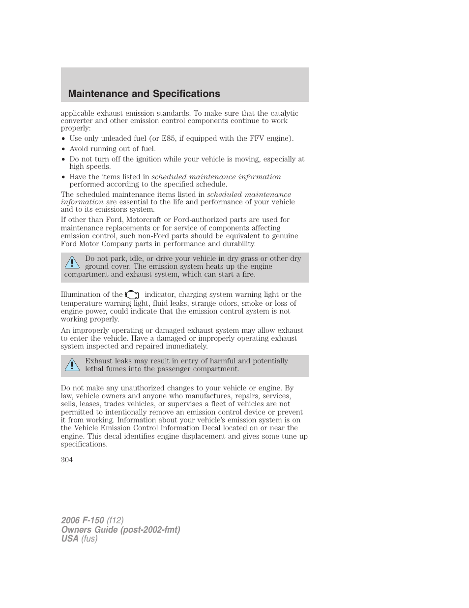 Maintenance and specifications | FORD 2006 F-150 v.2 User Manual | Page 304 / 336