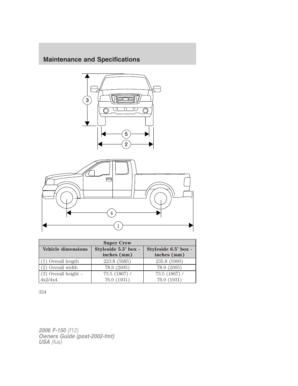 Maintenance and specifications | FORD 2006 F-150 v.2 User Manual | Page 324 / 336