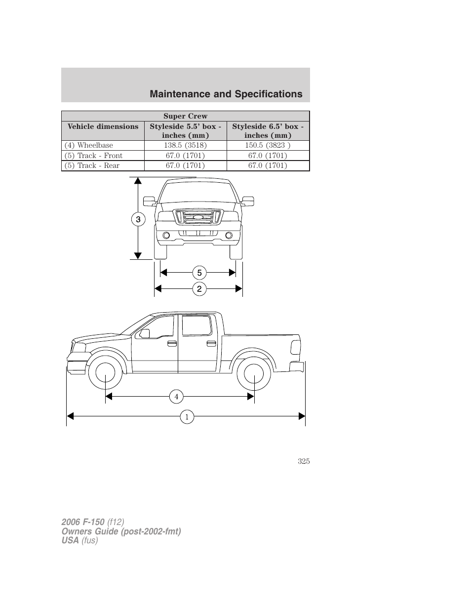 Maintenance and specifications | FORD 2006 F-150 v.2 User Manual | Page 325 / 336