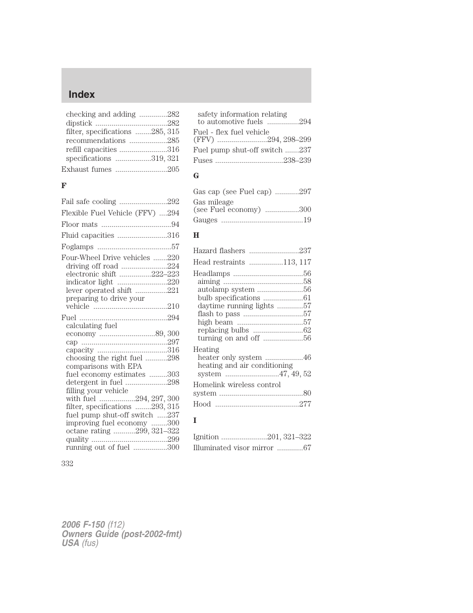 Index | FORD 2006 F-150 v.2 User Manual | Page 332 / 336