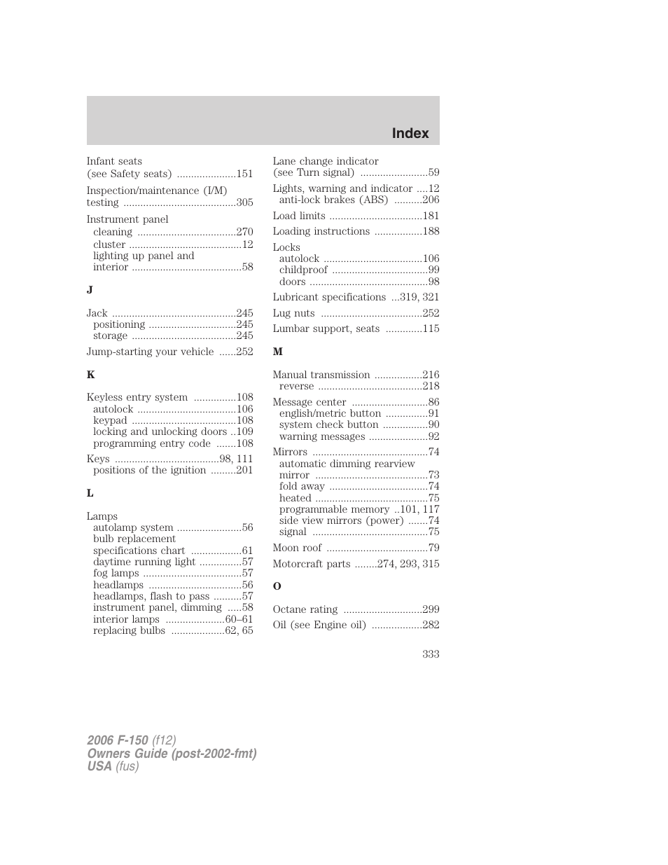 Index | FORD 2006 F-150 v.2 User Manual | Page 333 / 336