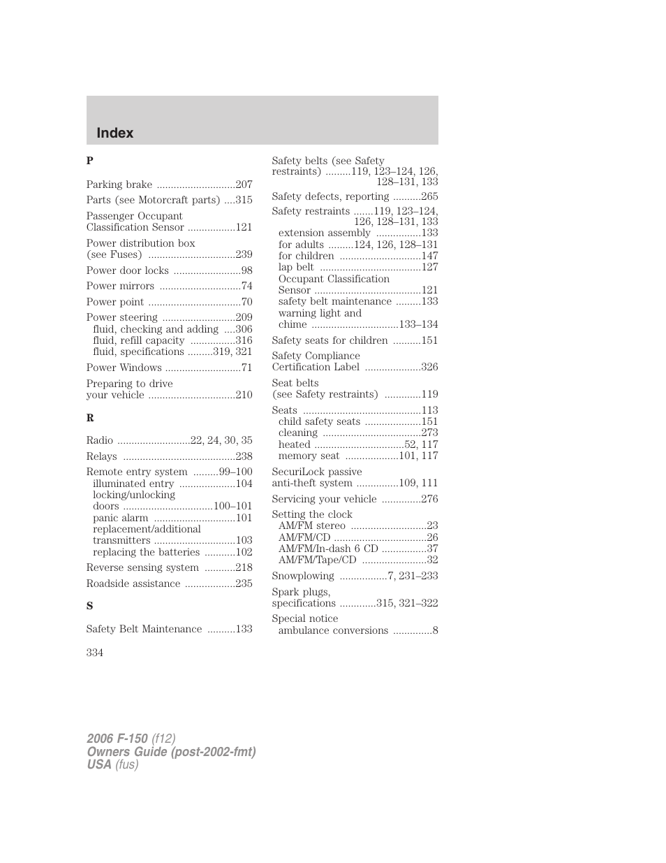 Index | FORD 2006 F-150 v.2 User Manual | Page 334 / 336