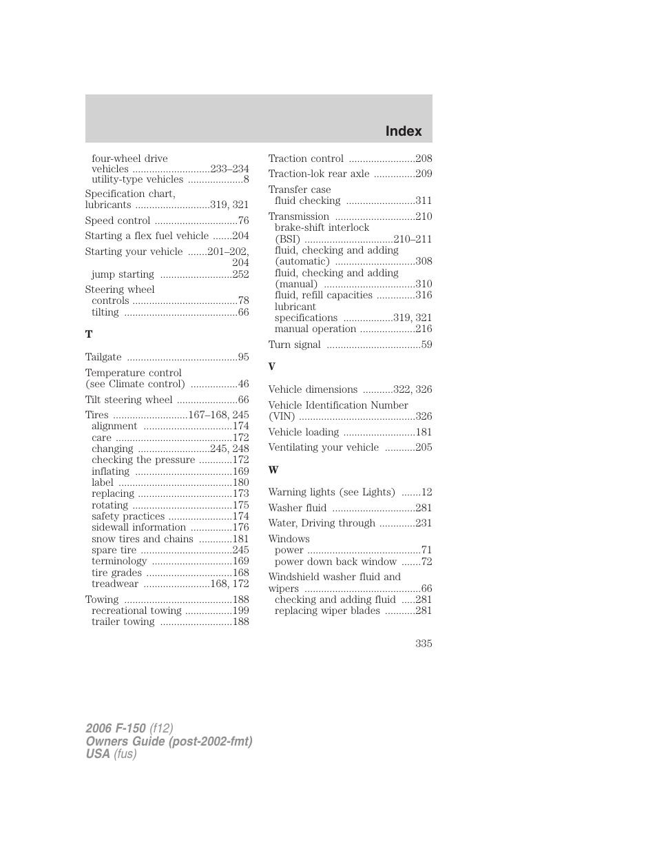 Index | FORD 2006 F-150 v.2 User Manual | Page 335 / 336