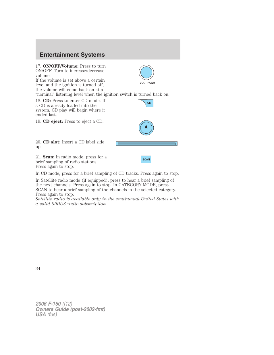 Entertainment systems | FORD 2006 F-150 v.2 User Manual | Page 34 / 336