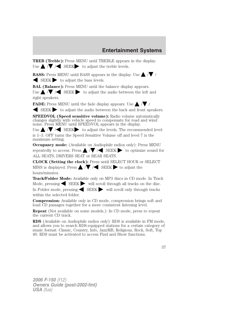 Entertainment systems | FORD 2006 F-150 v.2 User Manual | Page 37 / 336