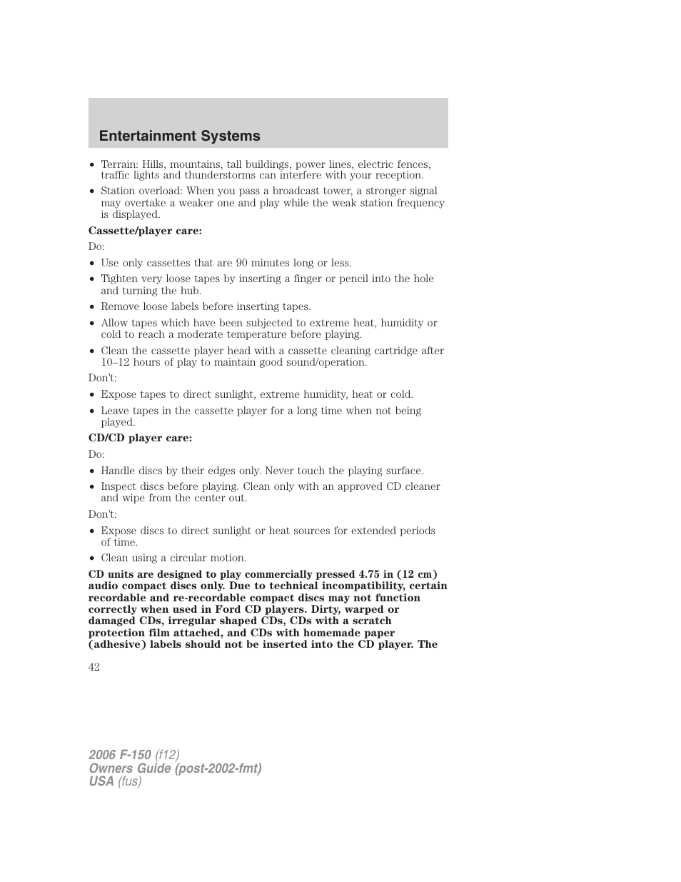 Entertainment systems | FORD 2006 F-150 v.2 User Manual | Page 42 / 336