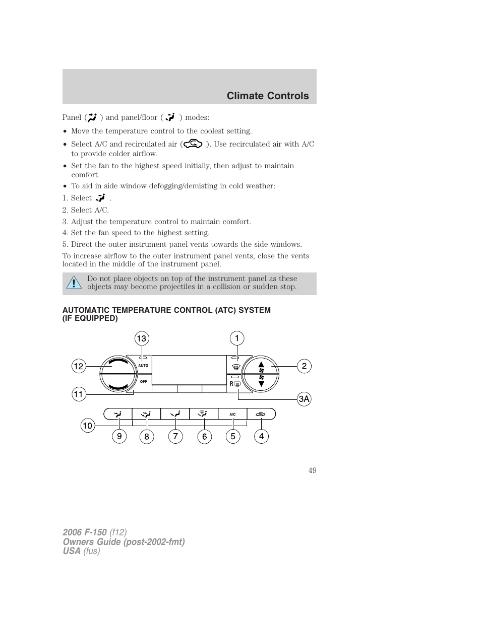 Automatic temperature control, Climate controls | FORD 2006 F-150 v.2 User Manual | Page 49 / 336