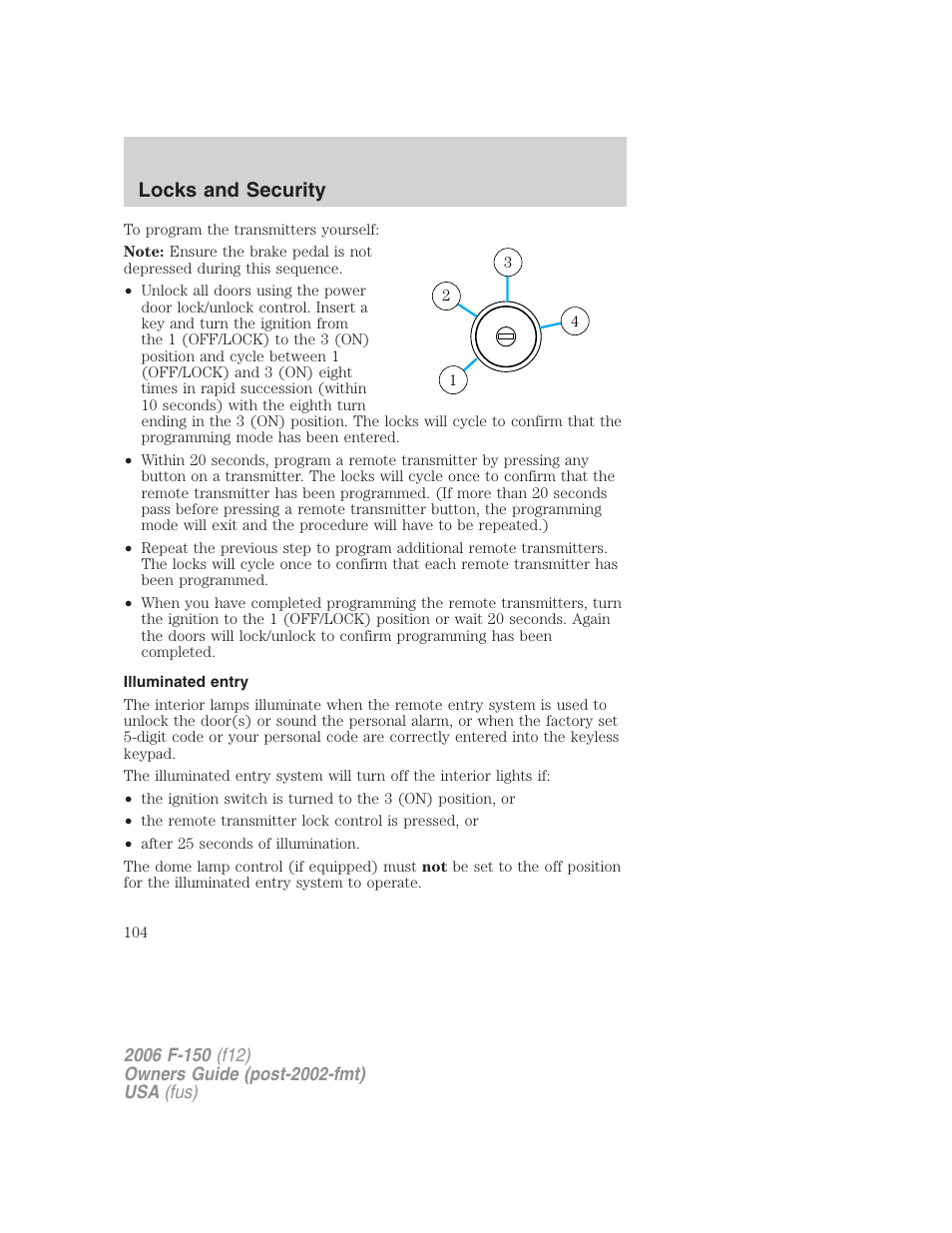 Illuminated entry, Locks and security | FORD 2006 F-150 v.3 User Manual | Page 104 / 336