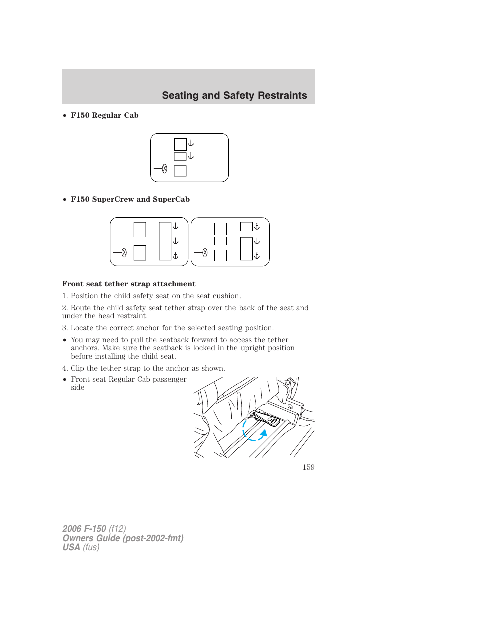 Seating and safety restraints | FORD 2006 F-150 v.3 User Manual | Page 159 / 336