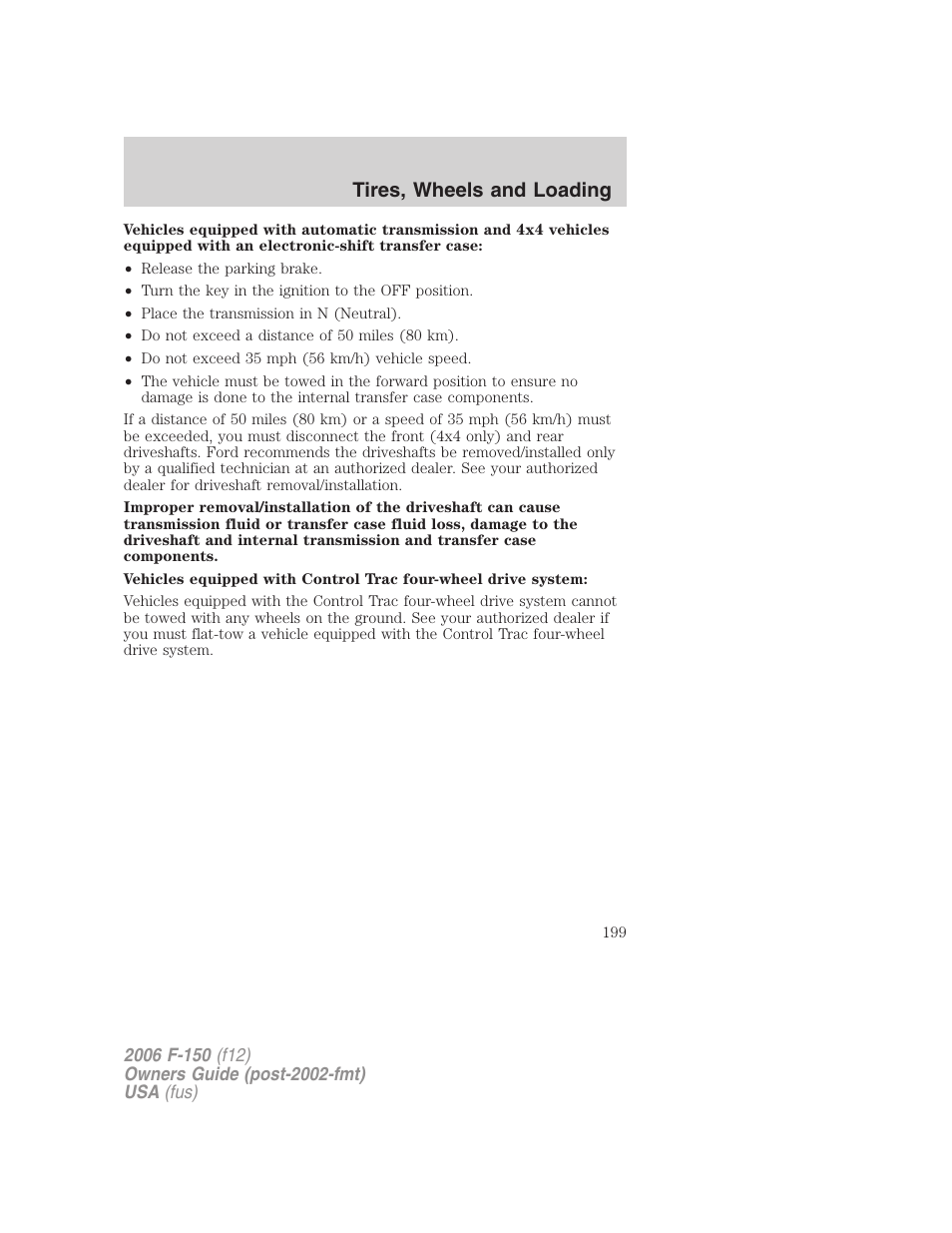 Tires, wheels and loading | FORD 2006 F-150 v.3 User Manual | Page 199 / 336