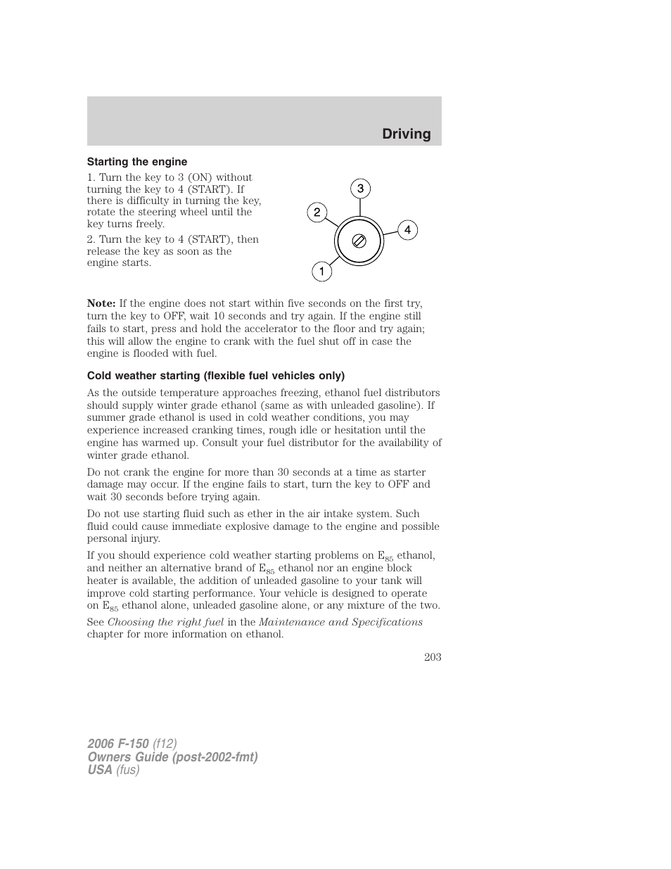 Starting the engine, Driving | FORD 2006 F-150 v.3 User Manual | Page 203 / 336