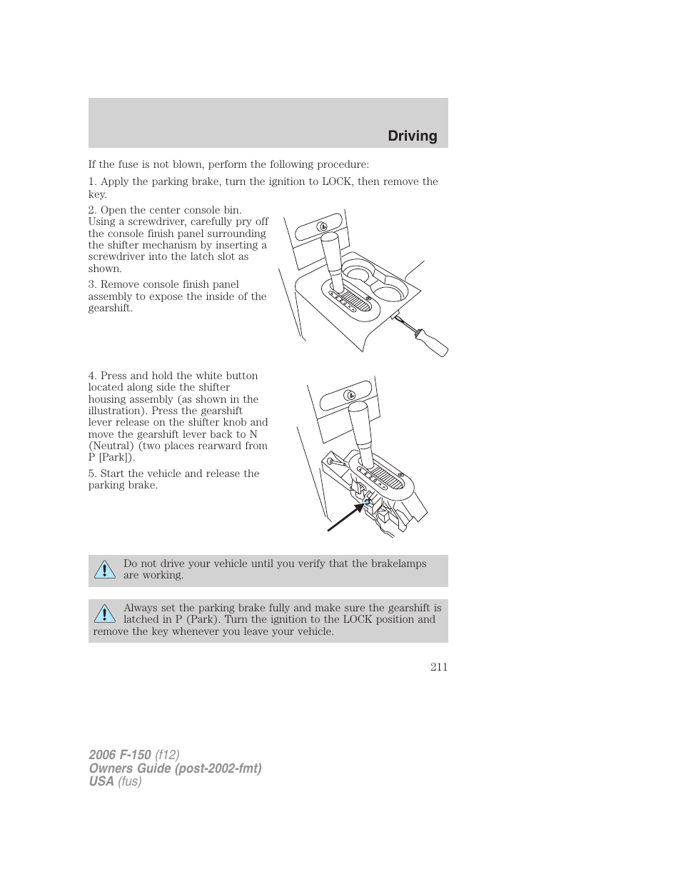 Driving | FORD 2006 F-150 v.3 User Manual | Page 211 / 336