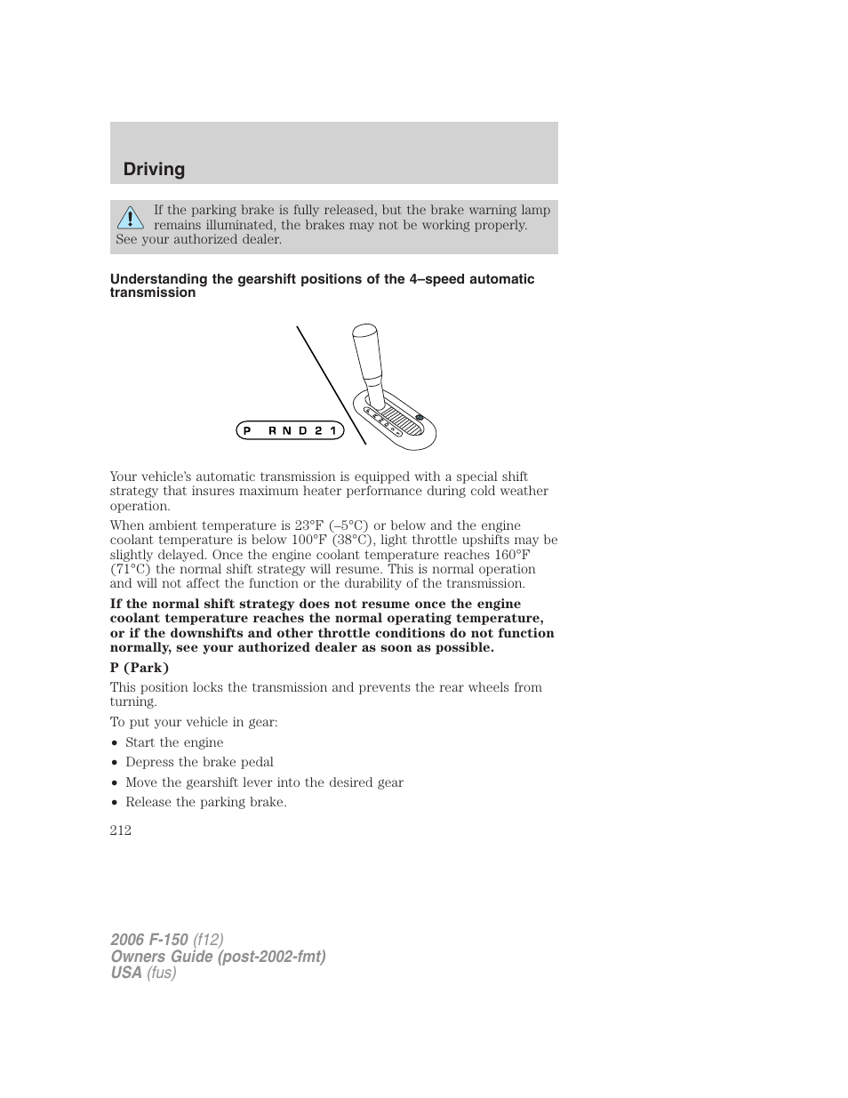 Driving | FORD 2006 F-150 v.3 User Manual | Page 212 / 336