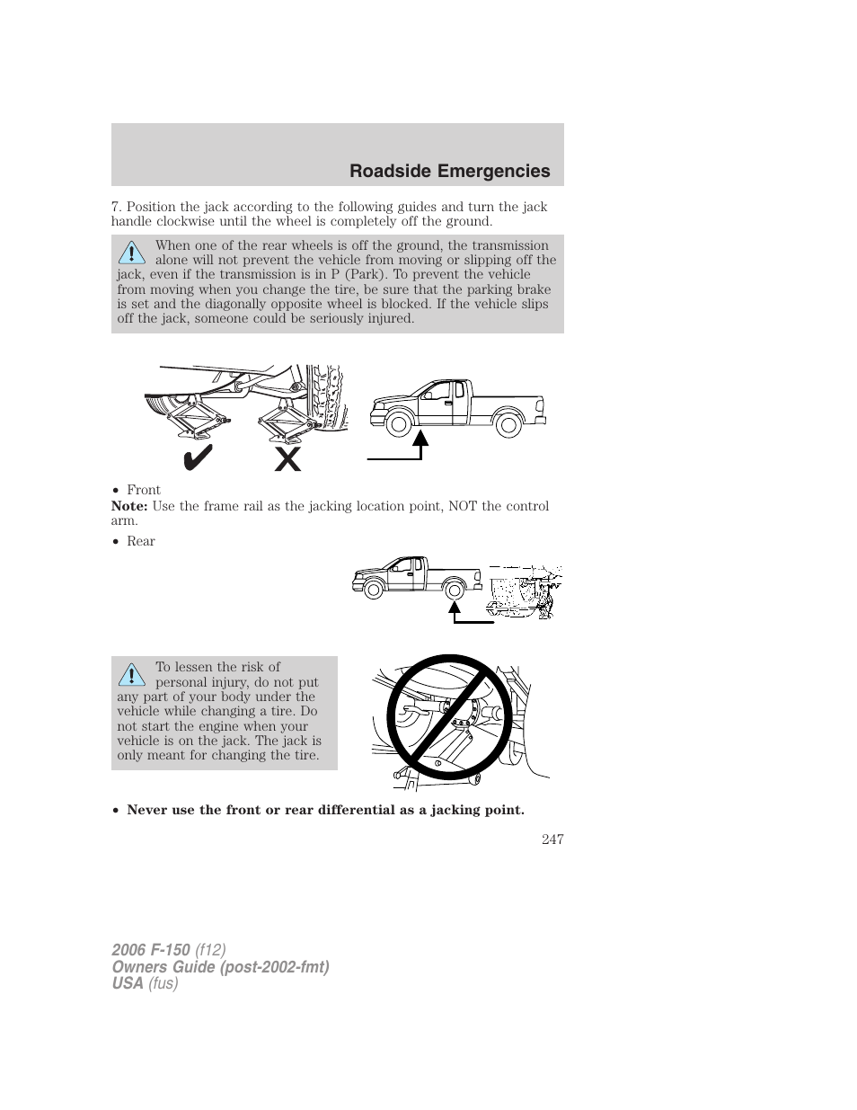 Roadside emergencies | FORD 2006 F-150 v.3 User Manual | Page 247 / 336