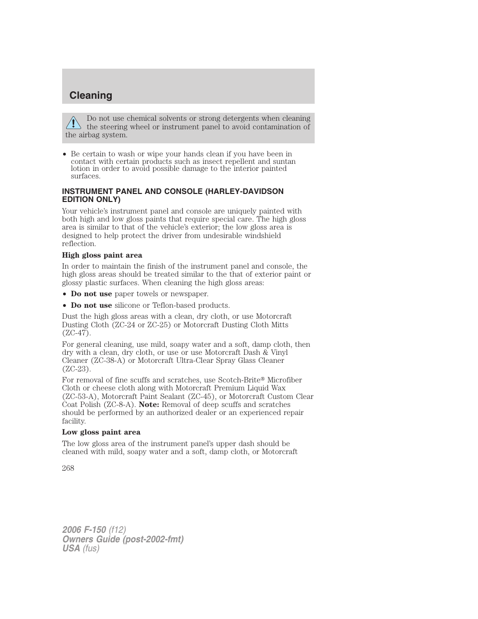 Cleaning | FORD 2006 F-150 v.3 User Manual | Page 268 / 336