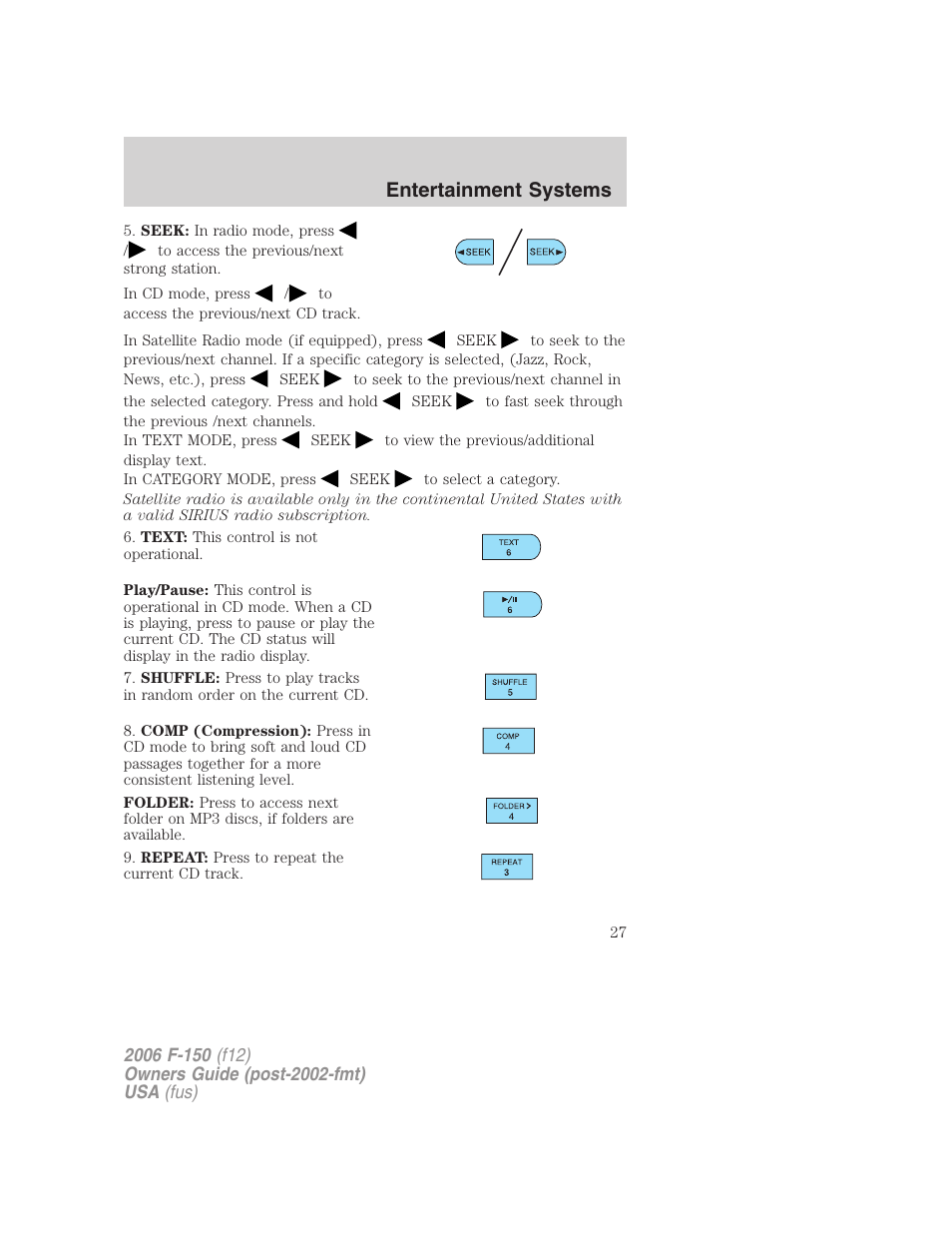 Entertainment systems | FORD 2006 F-150 v.3 User Manual | Page 27 / 336