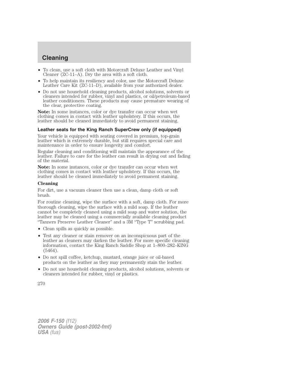 Cleaning | FORD 2006 F-150 v.3 User Manual | Page 270 / 336