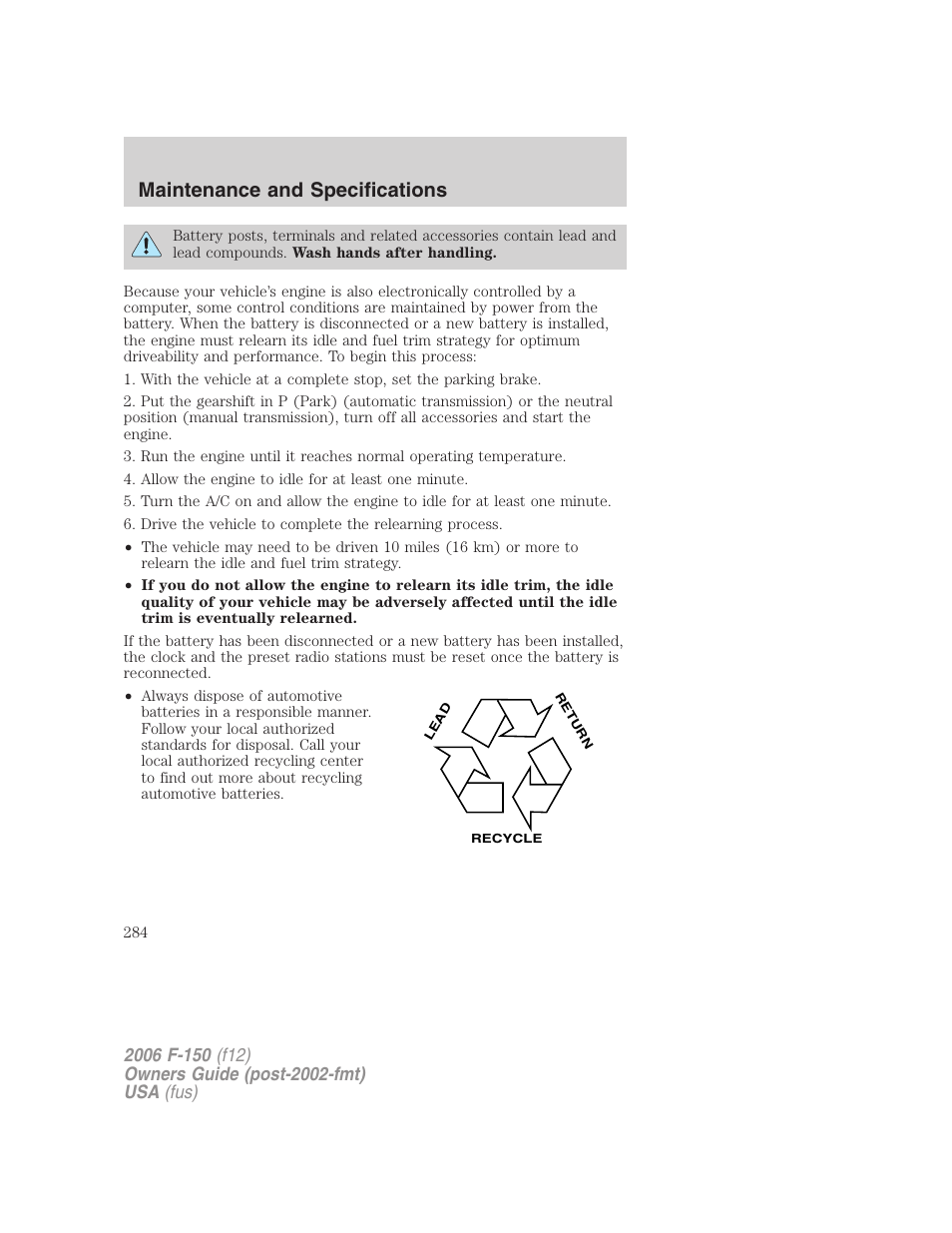Maintenance and specifications | FORD 2006 F-150 v.3 User Manual | Page 284 / 336