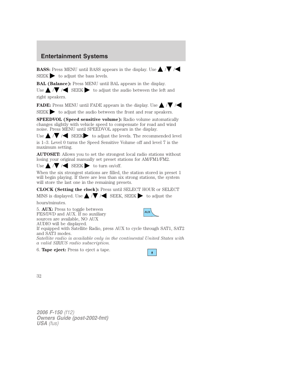 Entertainment systems | FORD 2006 F-150 v.3 User Manual | Page 32 / 336