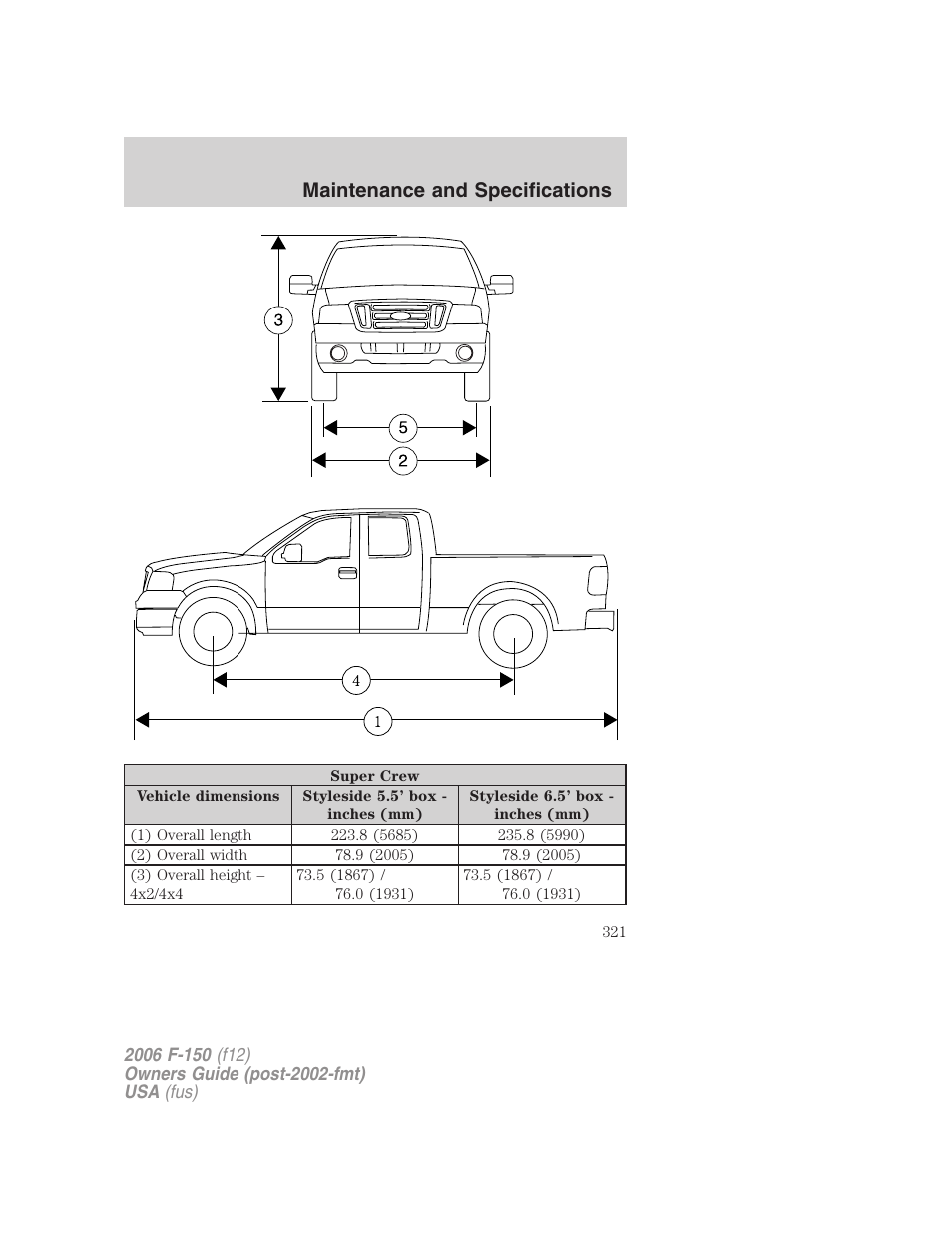 Maintenance and specifications | FORD 2006 F-150 v.3 User Manual | Page 321 / 336