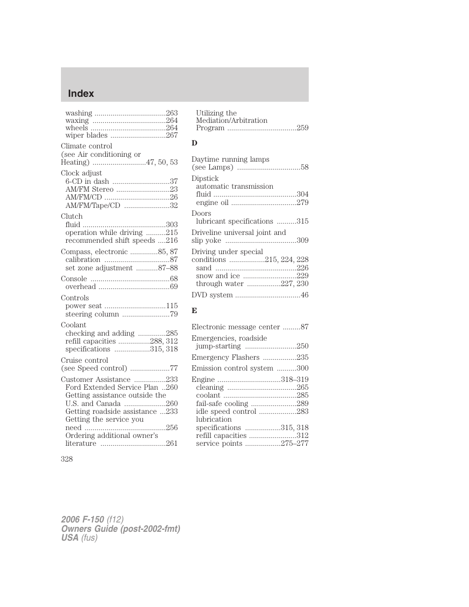 Index | FORD 2006 F-150 v.3 User Manual | Page 328 / 336